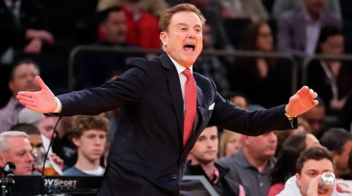 St. John's Red Storm head coach Rick Pitino reacts against Seton Hall Pirates during the first half at Madison Square Garden in New York City on March 14, 2024.